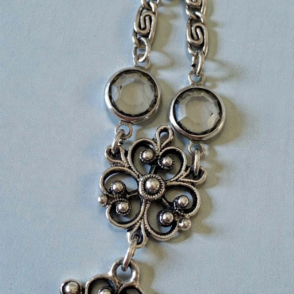 GOLDETTE Vintage Silver Intaglio Glass Cameo Cupid Venus Tassel Necklace